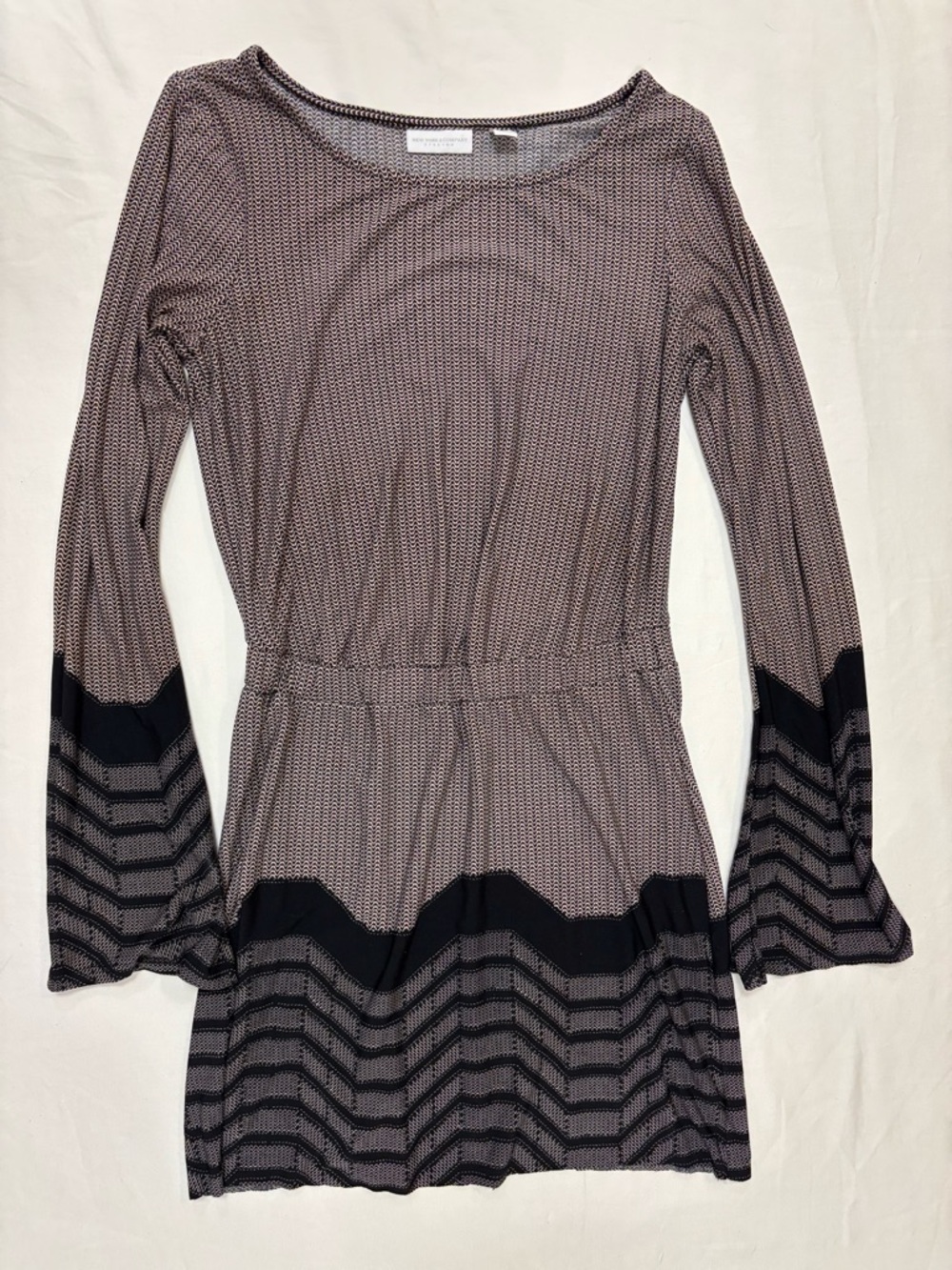 New York & Company Pink and Black Long Sleeve Tunic Dress